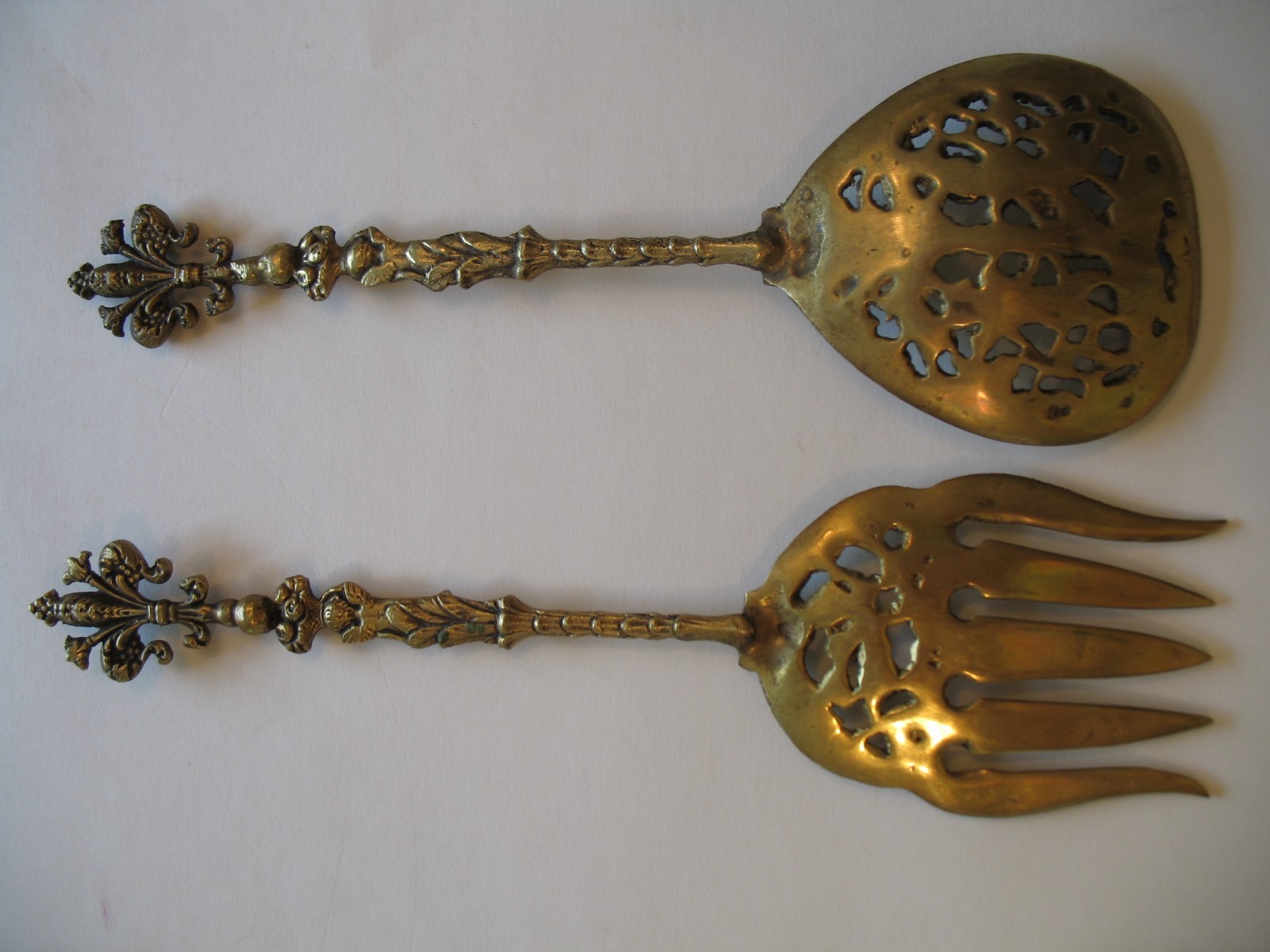 Baroque Italian Pierced Brass Serving Set Fork & Spoon Solid Excellent