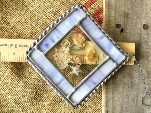 VTG Lead Stained Glass Dried Flower Sun Catcher Hang Purple Handmade Bevel 7