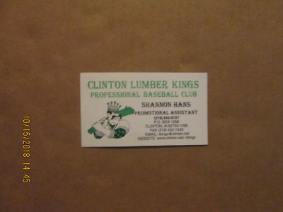 MWL Clinton Lumber Kings Shannon Hans Team Logo Baseball Business Card