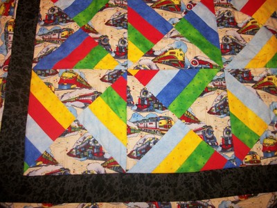 Baby Quilt Hourglass Pattern Train Print