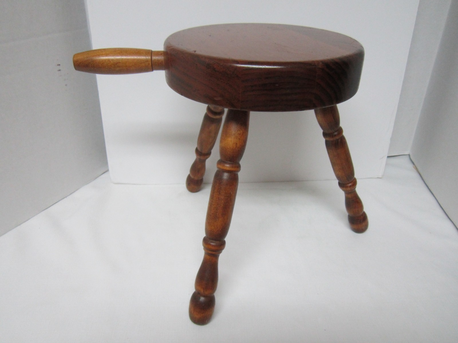 Vintage Primitive Farmhouse Solid Wood 3 Legged Milking Stool with Handle