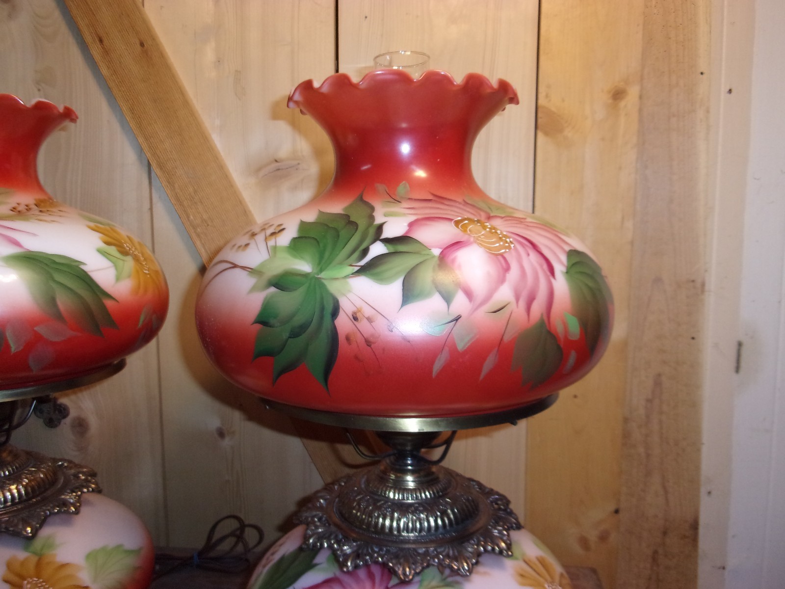 PAIR of VINTAGE GWTW Hurricane Parlor Hand Painted Electric Double Globe Lamp!