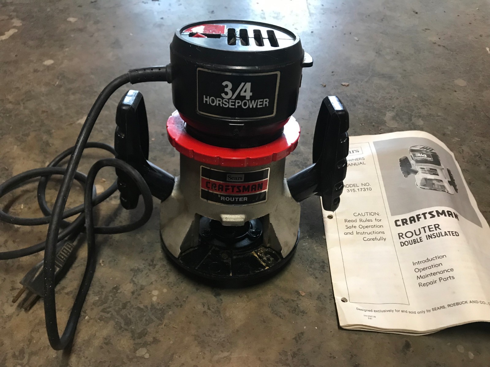 Vintage Sears Craftsman 315.17310 3/4 Horsepower HP 6 Amp Router 25000 RPM