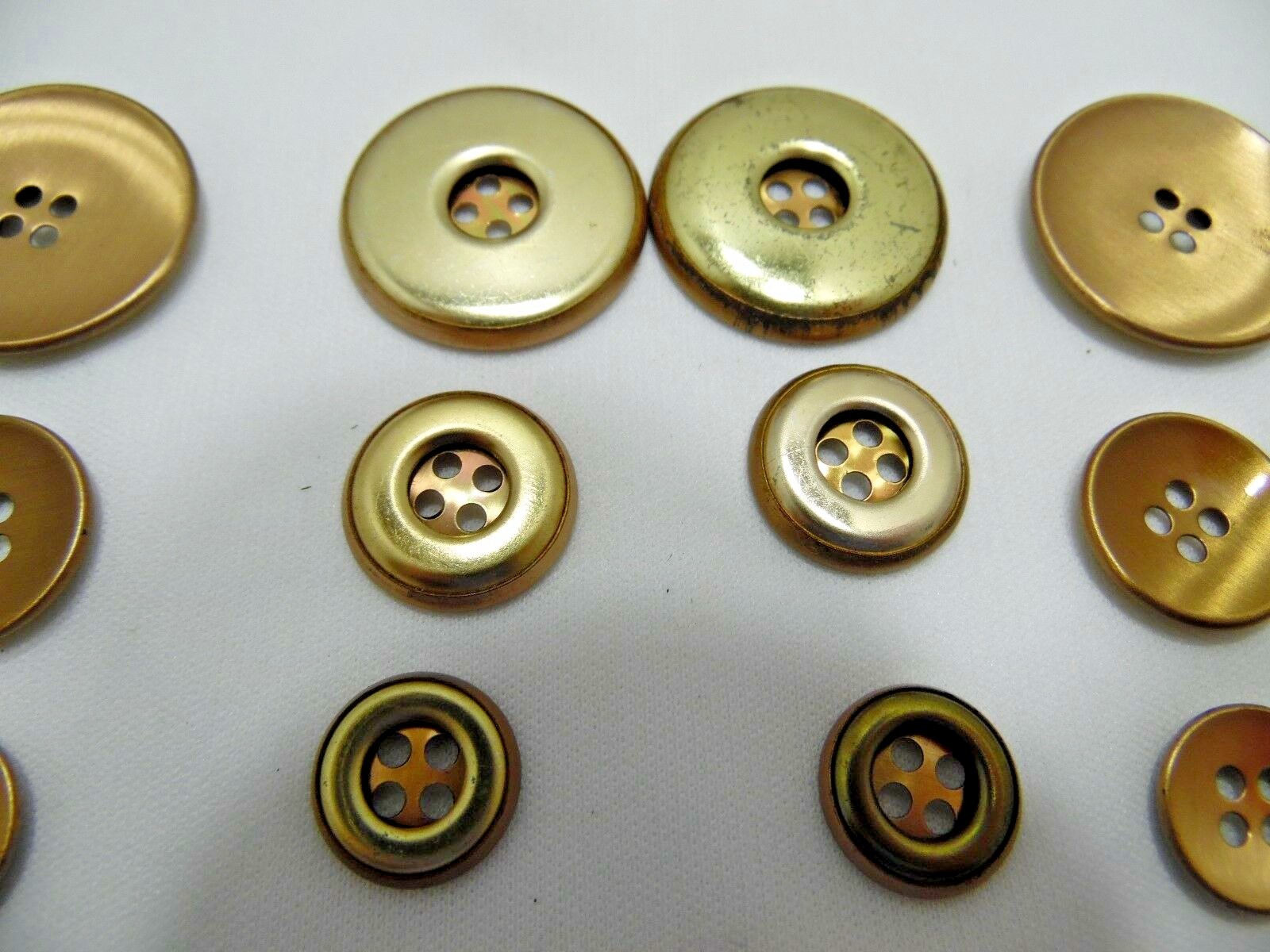 Vintage New Old Stock Metal Buttons Sew Thru Through 4 Hole 3 Sizes Gold Tone