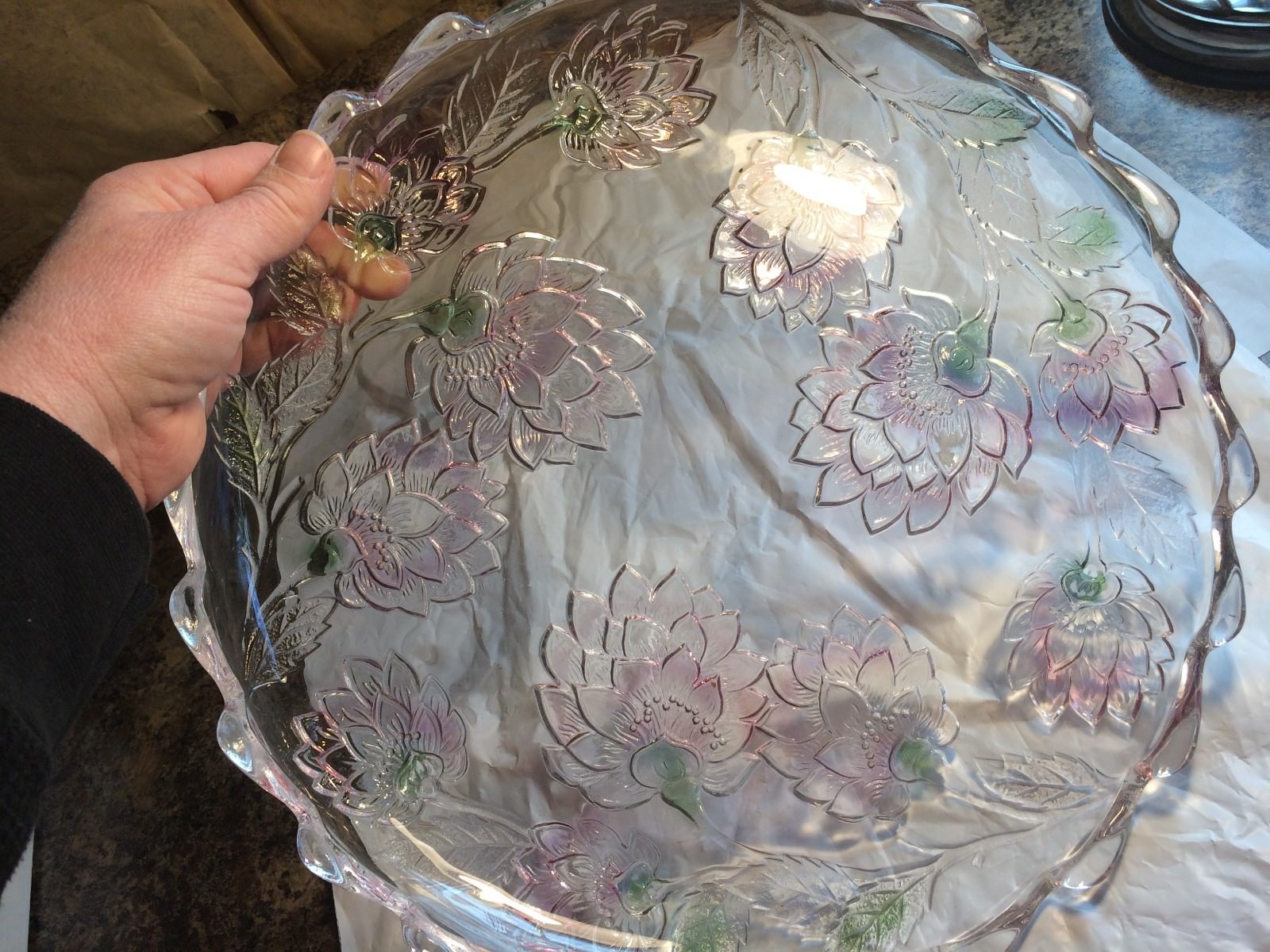 Vintage Thick Glass Floral Embossed 12