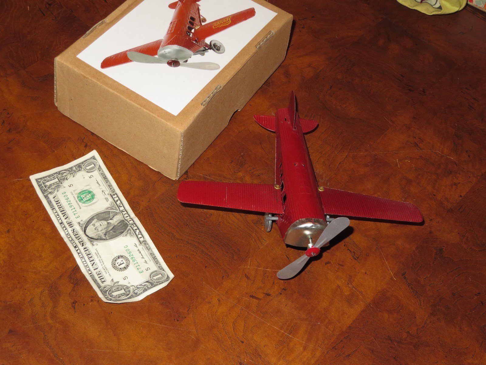 Wind-Up Tin Toy Airplane w/ Box Key-Wind (P159)