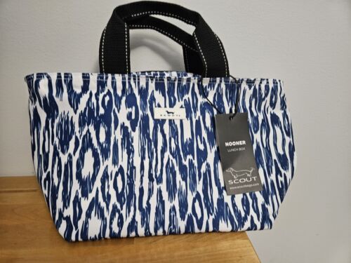S  Nooner Lunch Box (bag); Blue White Wood Grain Print; Nwt Lightweight