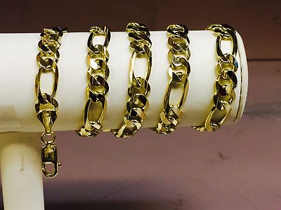 Pre-owned Nova 14kt Solid Gold Figaro Link Men's Necklace 22" 8 Mm 53 Grams In No Stone