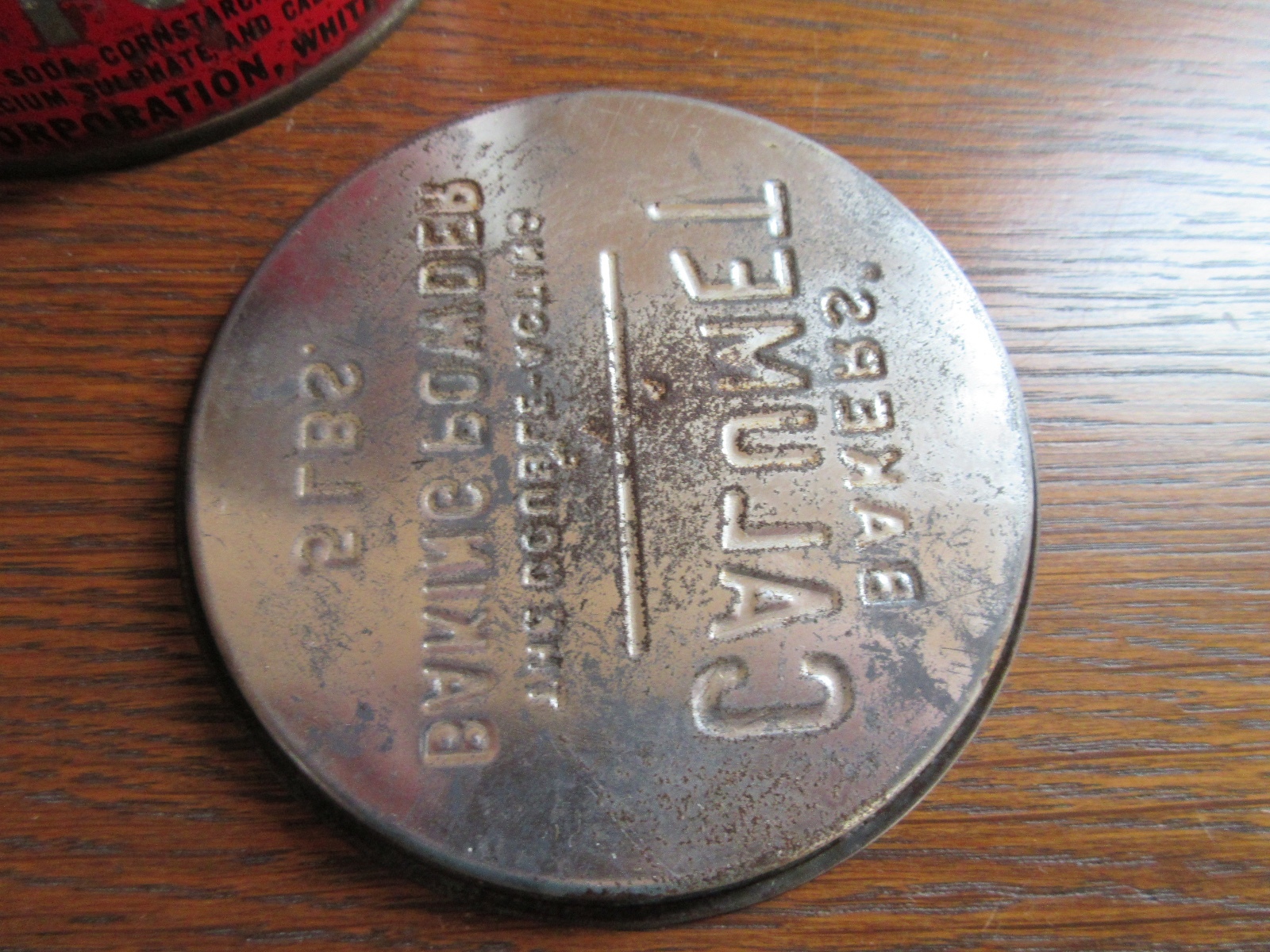 VTG 5 LB CALUMET BAKING POWDER TIN WITH LID