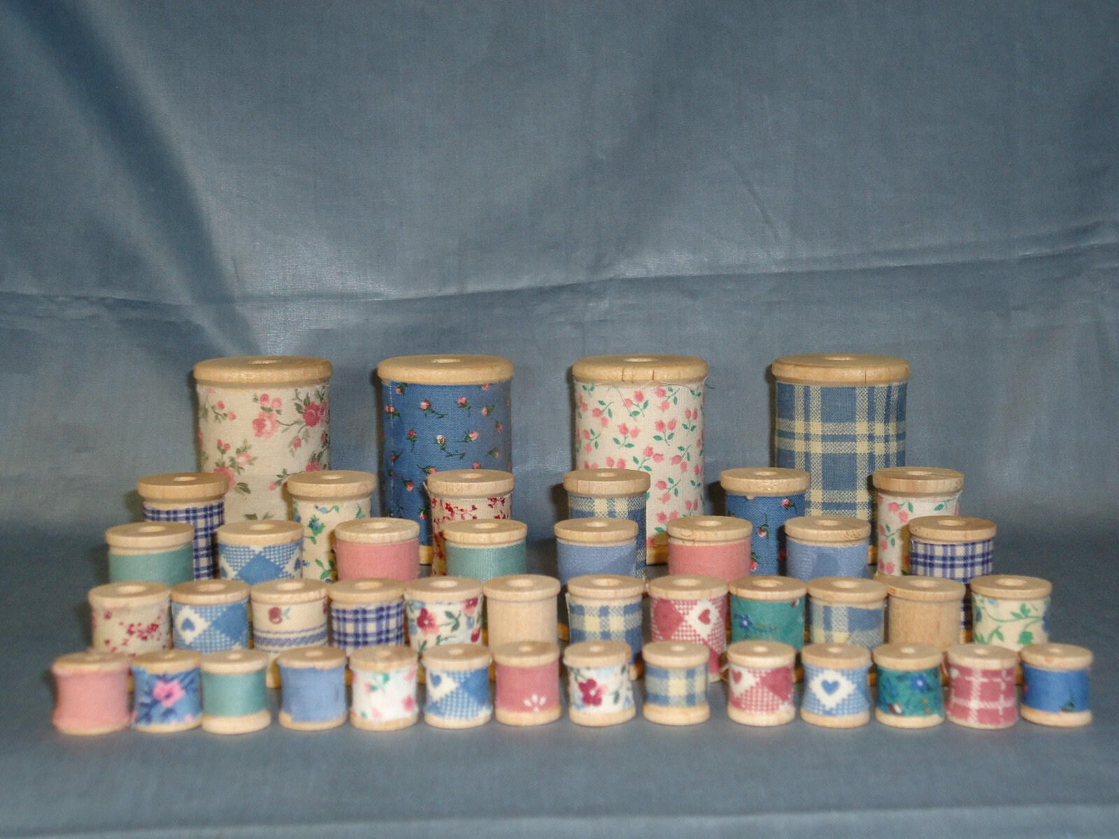 Decorative Wooden Sewing Thread Spools, Different Sizes, 44 Total, #1196-HMS