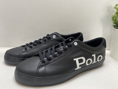 NEW Polo Ralph Lauren Men's Longwood Logo Leather Sneakers Black/White Size 12