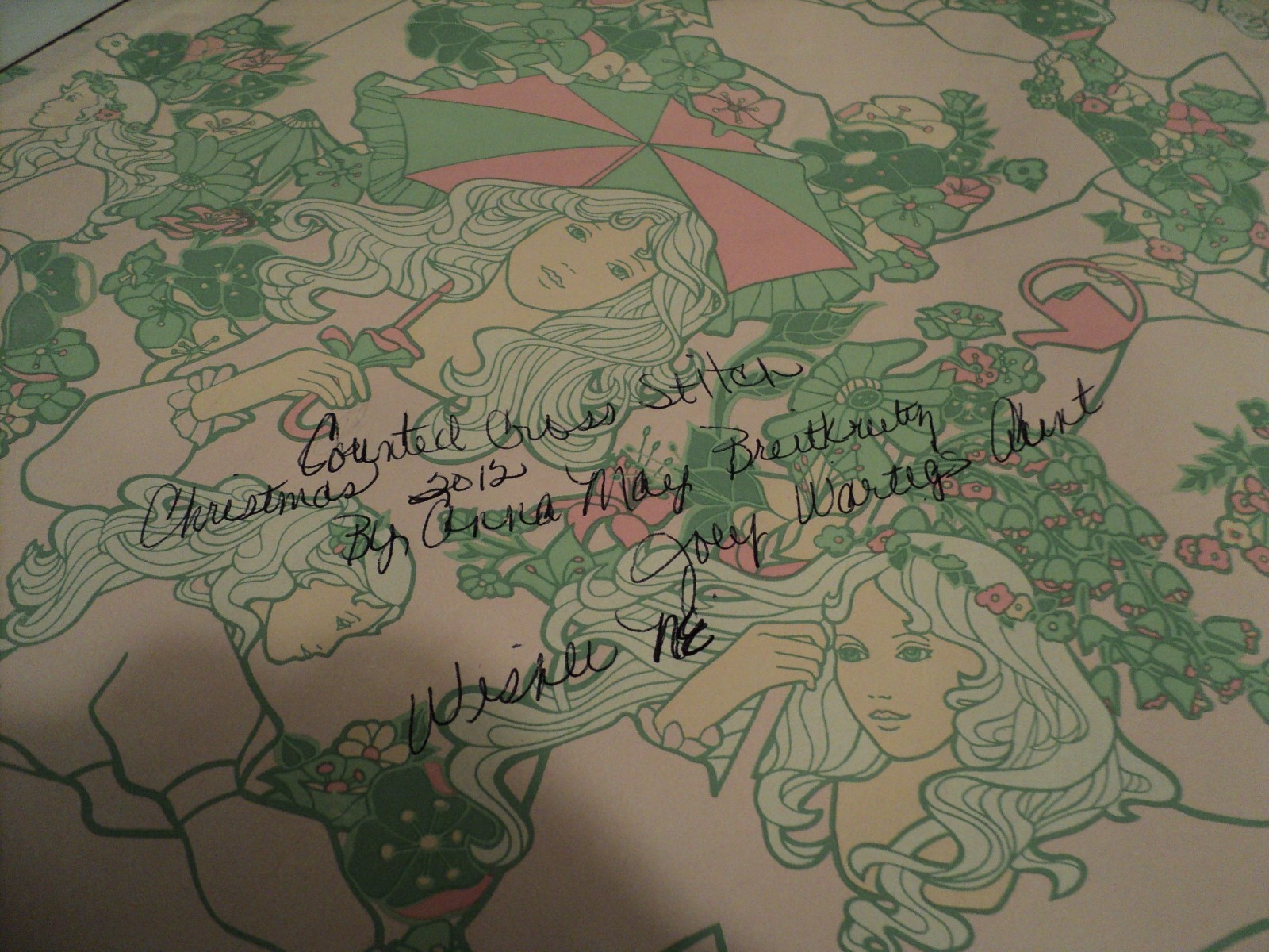 Finished Framed Counted Cross Stitch 3 ladies with hats