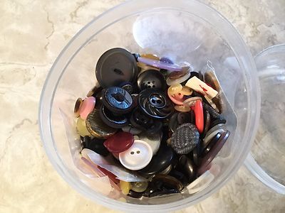 Lot Mixed Buttons Plastic, Cloth, In Hard Plastic Storage Container