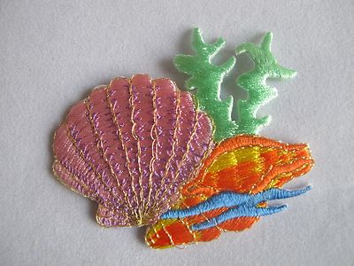 #3480 Clam,Conch Coral Fishing Embroidery Iron On Applique Patch