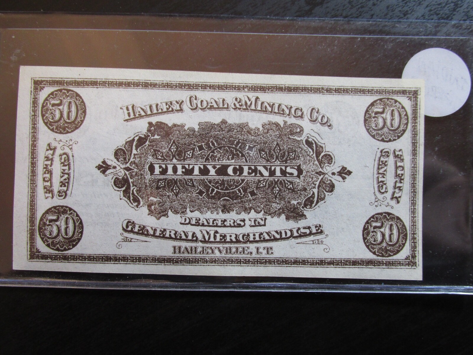 Hailey Coal & Mining Co. Indian Territory 50C Trade Note (Uncirculated/Crisp)
