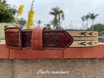 leather belt Cowboy western Cinto Ranchero Size 40 Cinturón Vaqueros
