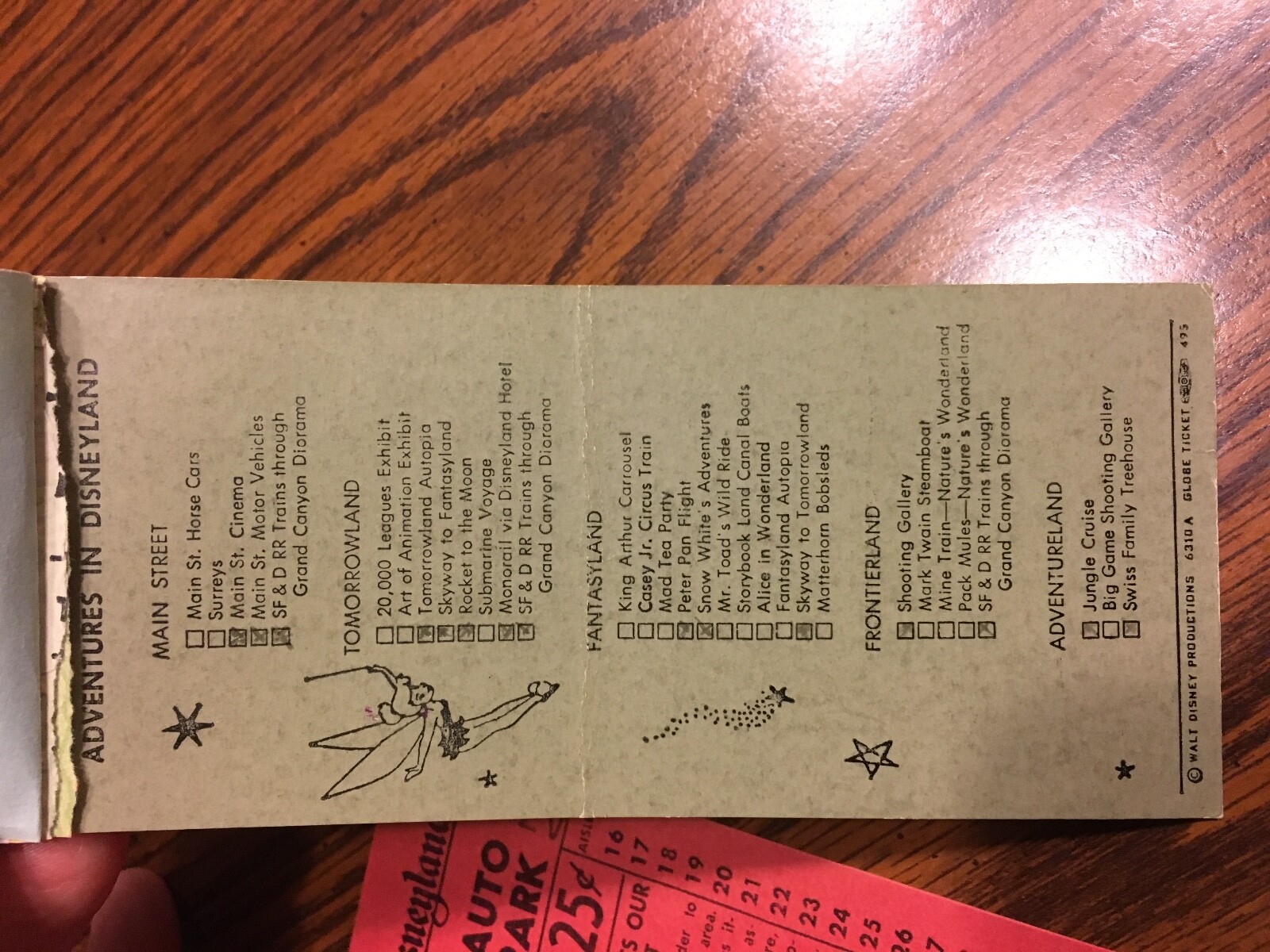 original Vintage Disneyland Admission Ticket/ Jr., Auto Parking 1950s Anaheim CA