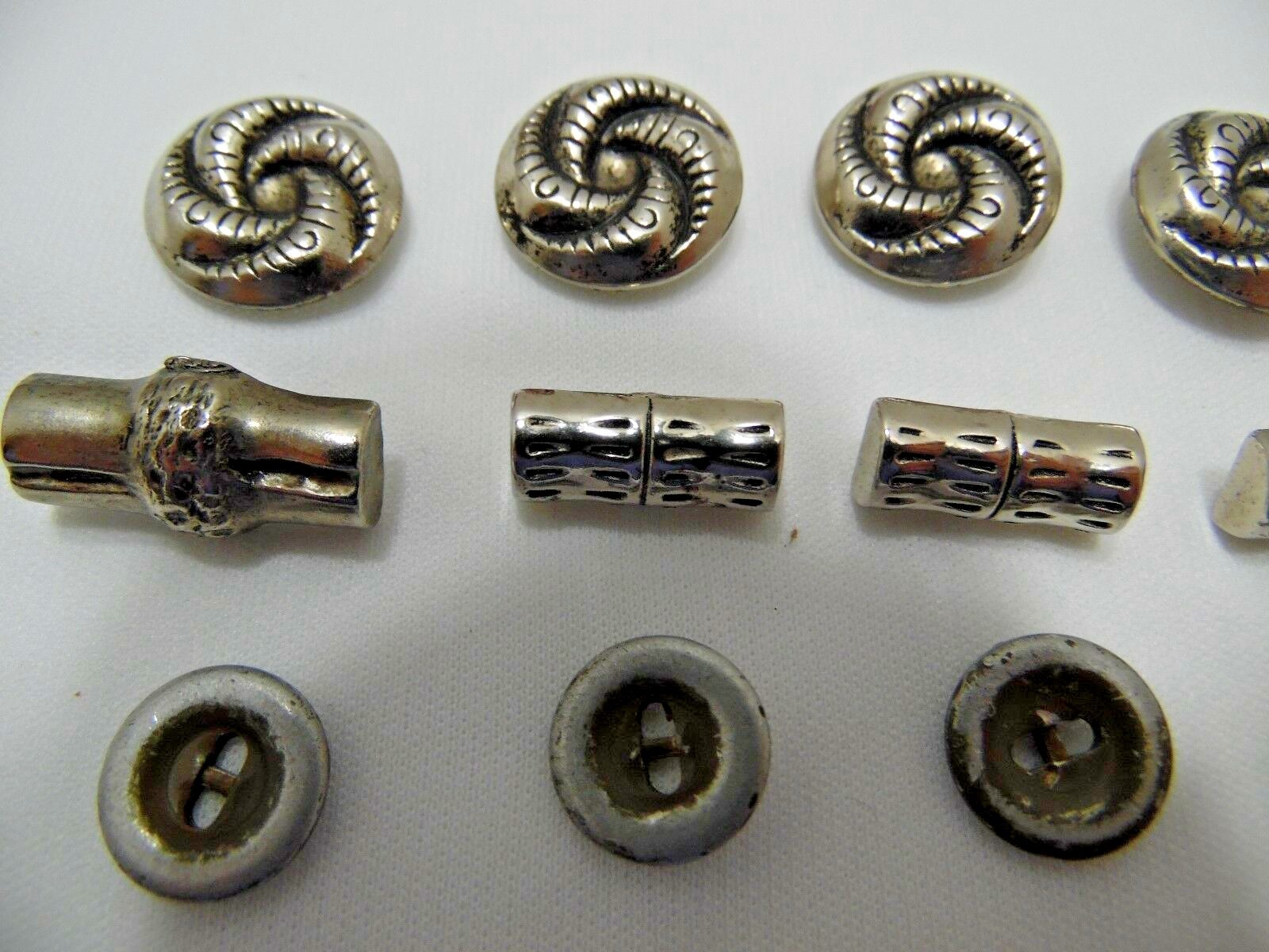 Vintage Metal Button Lot of 15 Swirl Bamboo Look Sew Thru Shank Back Silver Tone