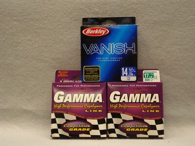 (2) Gamma Copolymer, 17 lb Green 300 Yds, (1) Vanish 14 lb Clear Fluorocarbon