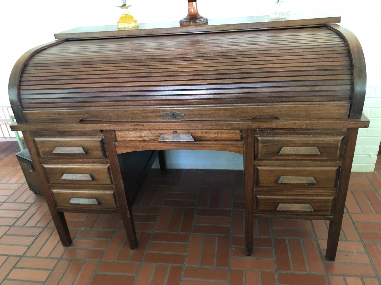 Large Early 1900's Antique Derby Roll Top Desk