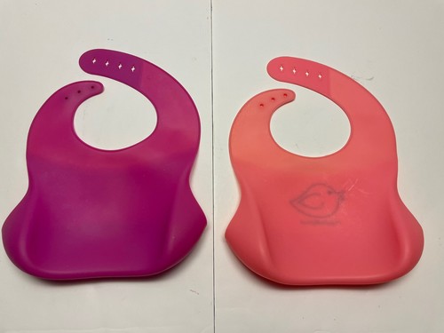 Set Of 2 Silicone Baby Girl Bibs Happy Healthy Parent Stain Protection EUC