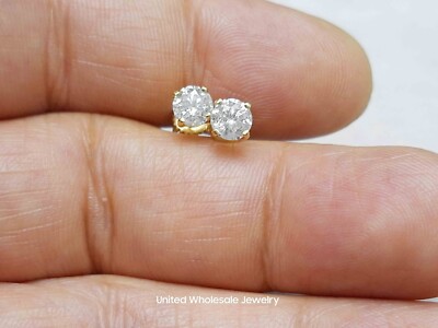 0.78Ct Genuine Natural Mined Diamond Stud Earrings In Solid 14K Yellow Gold