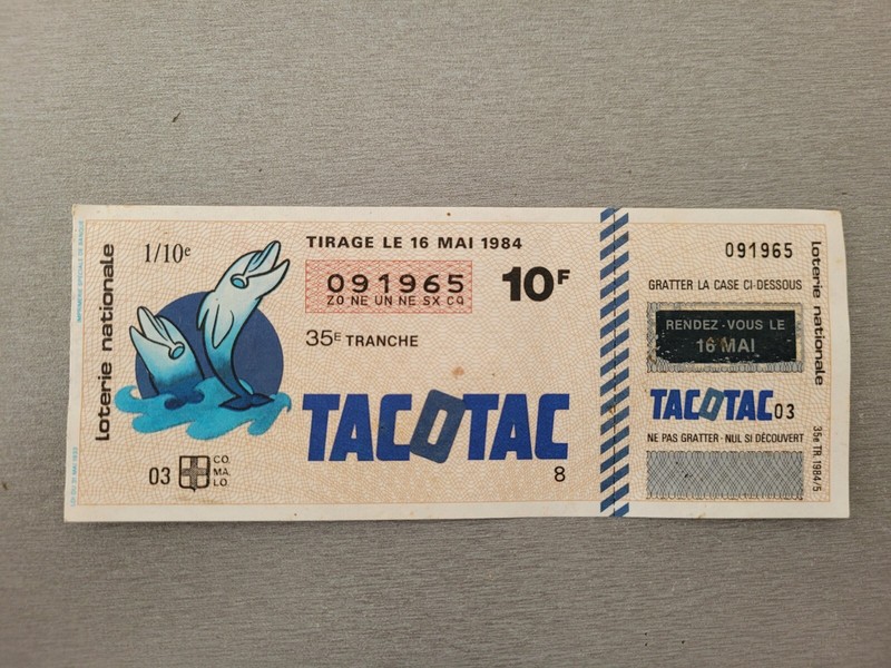 Ancien Ticket Tacotac Loterie Nationale 1984