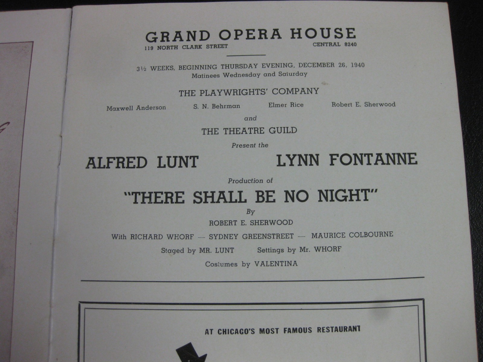 Vintage 1940 CHICAGO STAGEBILL Grand Opera House THERE SHALL BE NO LIGHT