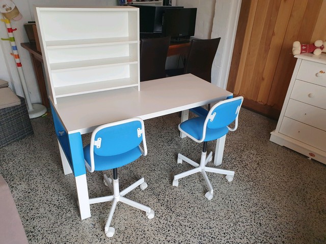 Kids Study Double Desk Bookshelf And Chairs Desks Gumtree