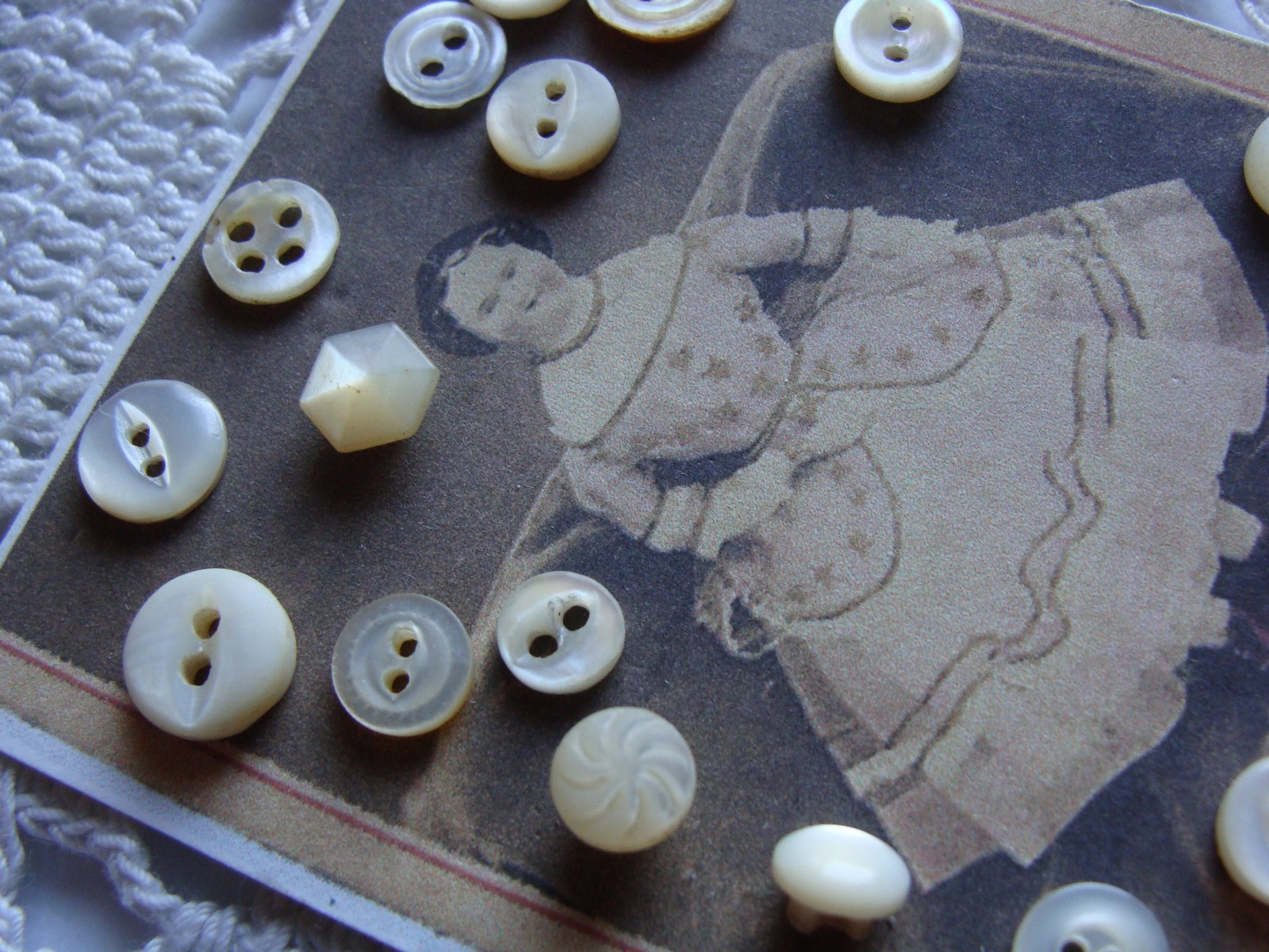 Tiny Mother of pearl Buttons for Antique China Head Doll Clothes