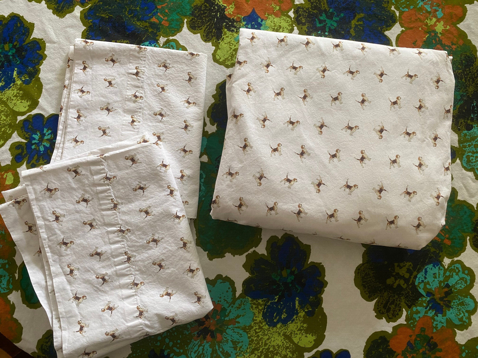 Vintage Ralph Lauren Beagle Dog Full Size Fitted Sheet & 2 Pillowcases