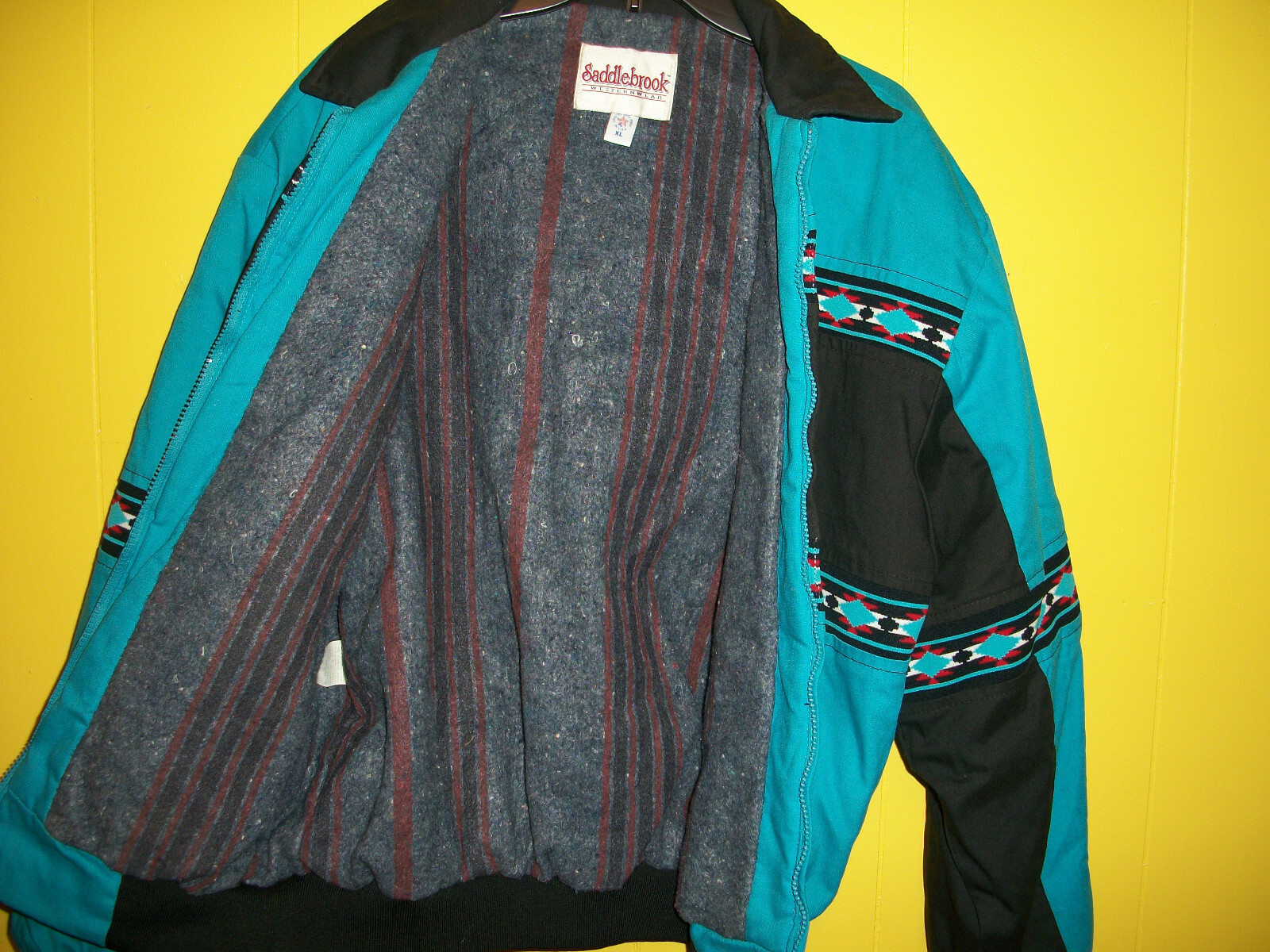 Saddlebrook Western Wear Bomber Jacket Mens XL Cowboy Coat Turquoise & Black VTG