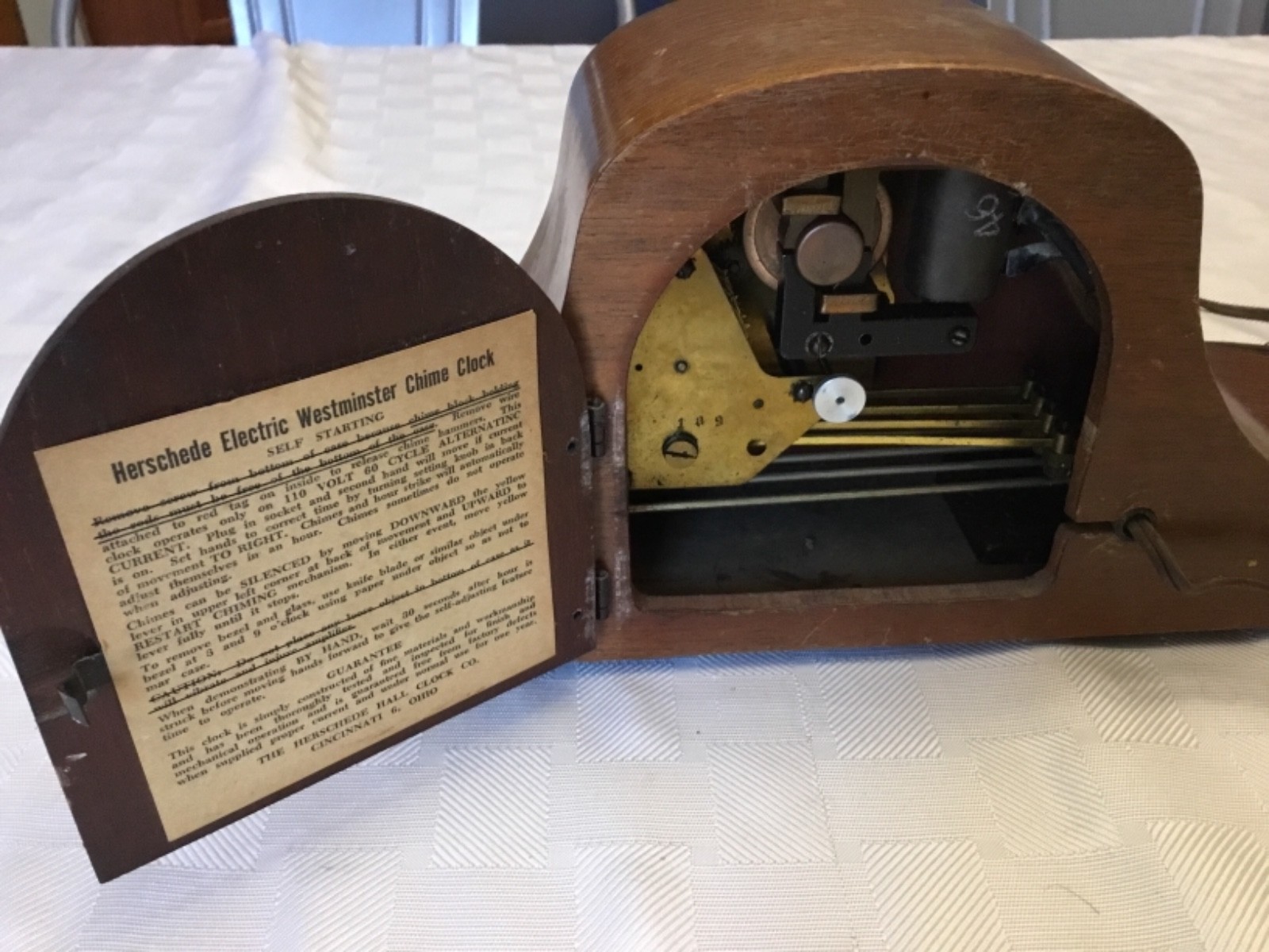 Herschede Mantel Clock Mahogany Case Electric Chimes