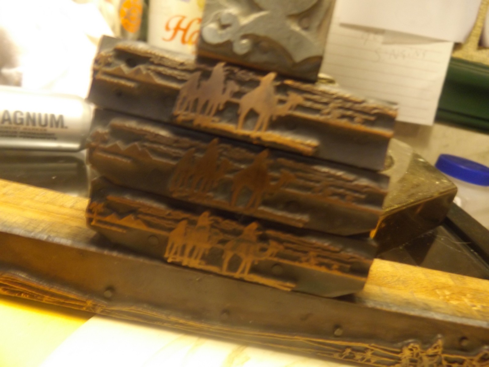 Copper on Wood Printing Press Plates Set OF 5 --NAVIVITY --MASONS ???