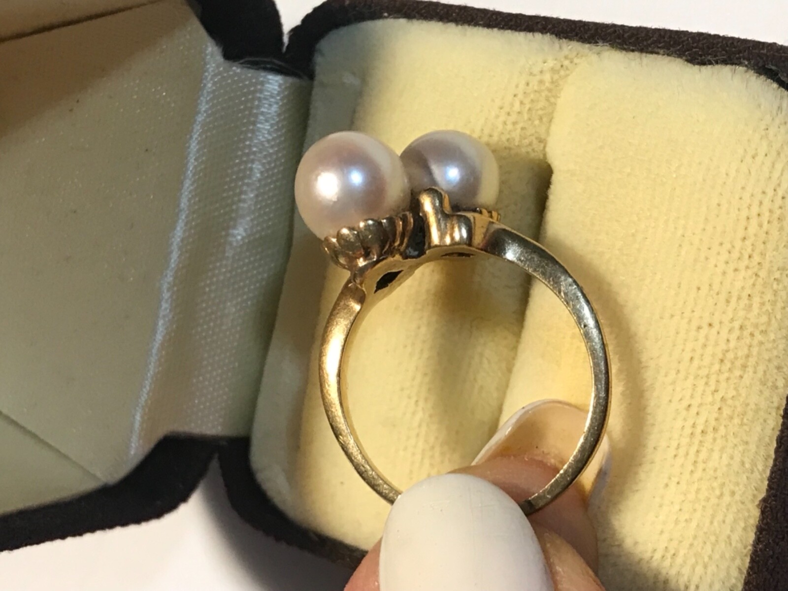 ANTIQUE 14k 14kt gold double Akoya Cultured Pearl Ring Art Deco