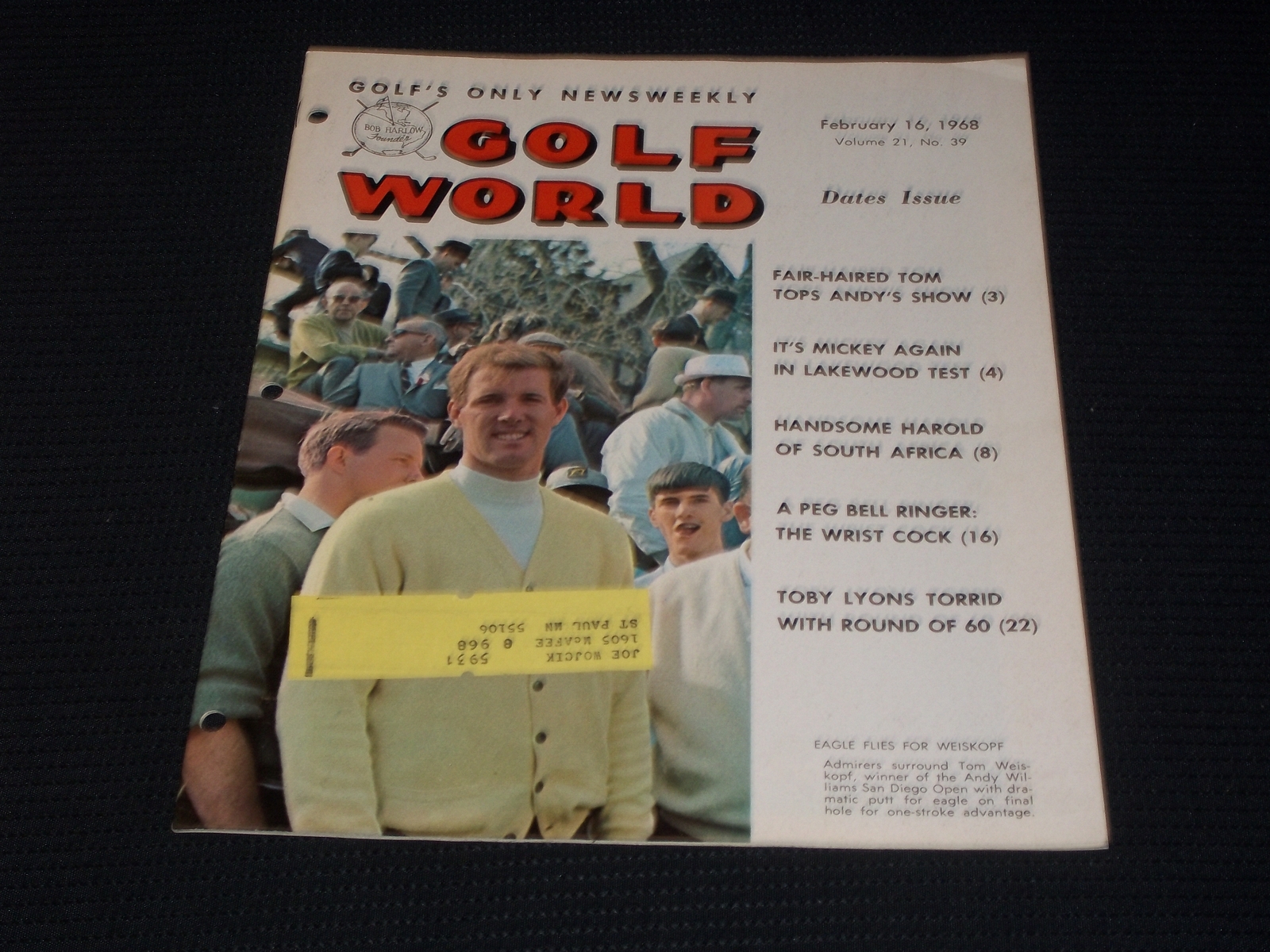 フロッシュページ 1968 FEBRUARY 16 GOLF WORLD MAGAZINE - TOM WEISKOPF FRONT COVER