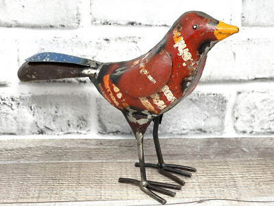 Rustic Repurposed Recycled Scrap Metal Red Bird Statue Home Farm Garden Lodge