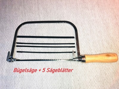 Laubsäge Eisensäge + 5 Sägebätter  Handsäge Bügelsäge Kurvensäge basteln VL