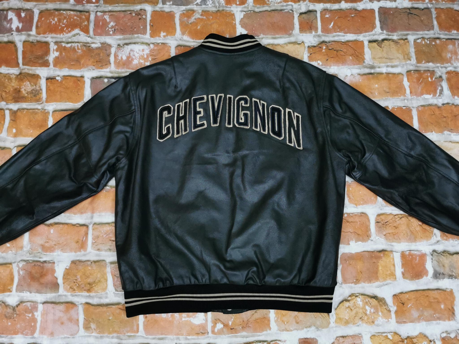 Chevignon Vintage Leather Jacket Round Arch Black Casual Gr