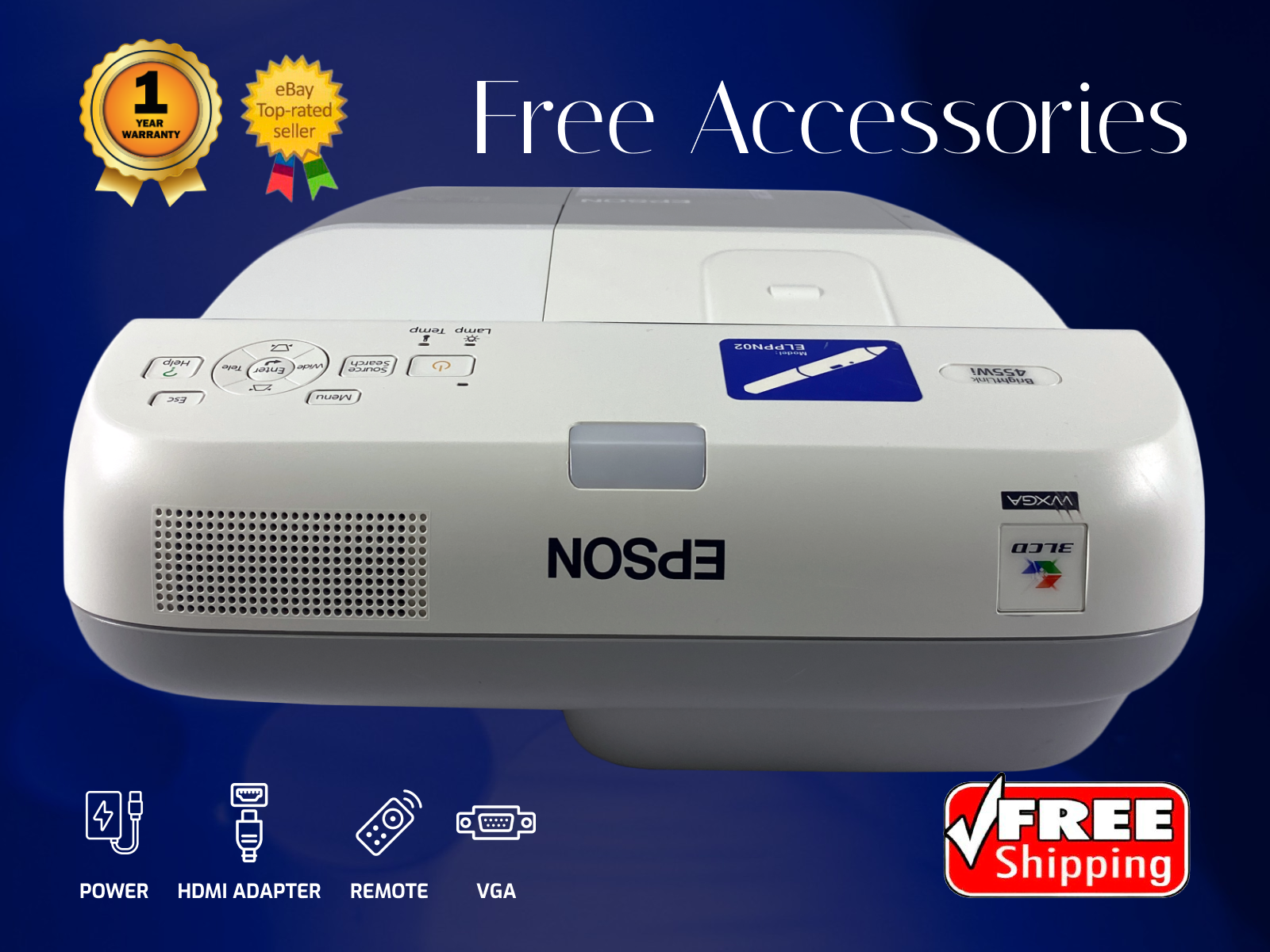 Ultra Short Throw Epson BrightLink 455wi 3LCD Projector HDMI