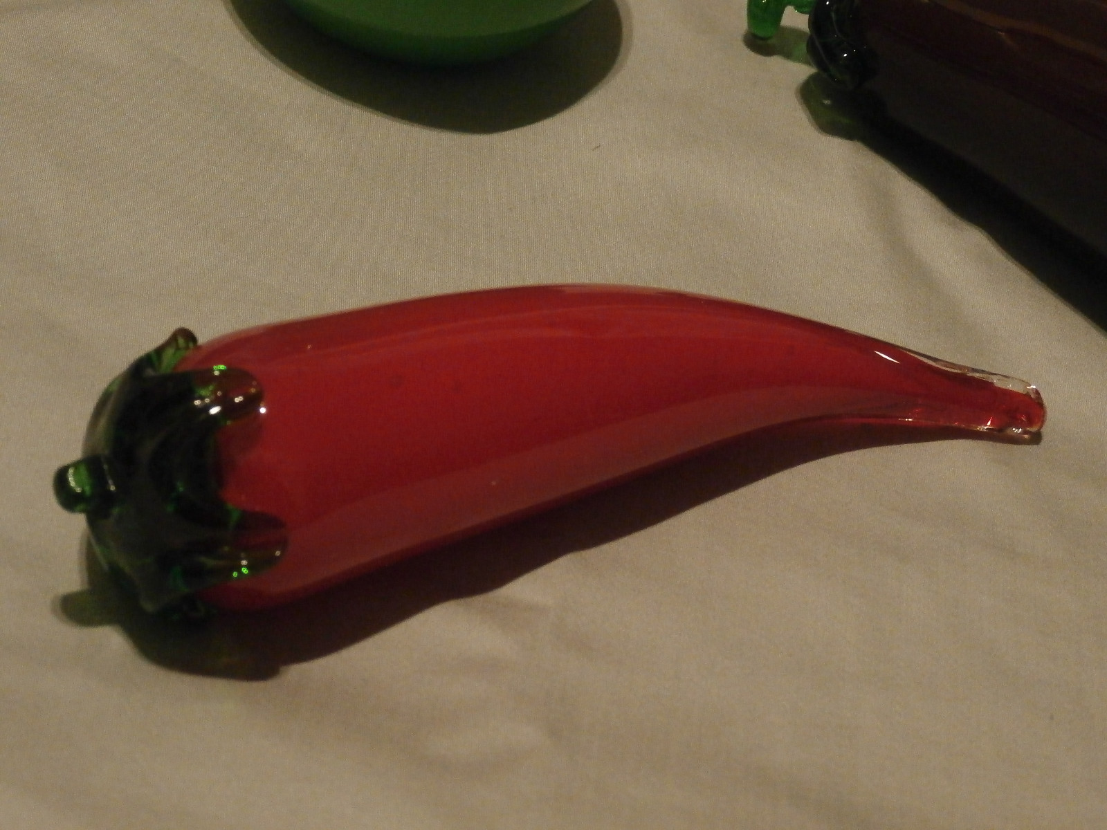 3  Blown Art Glass Fruit & Vegetables Murano Style Pear Chili Pepper Egg Plant