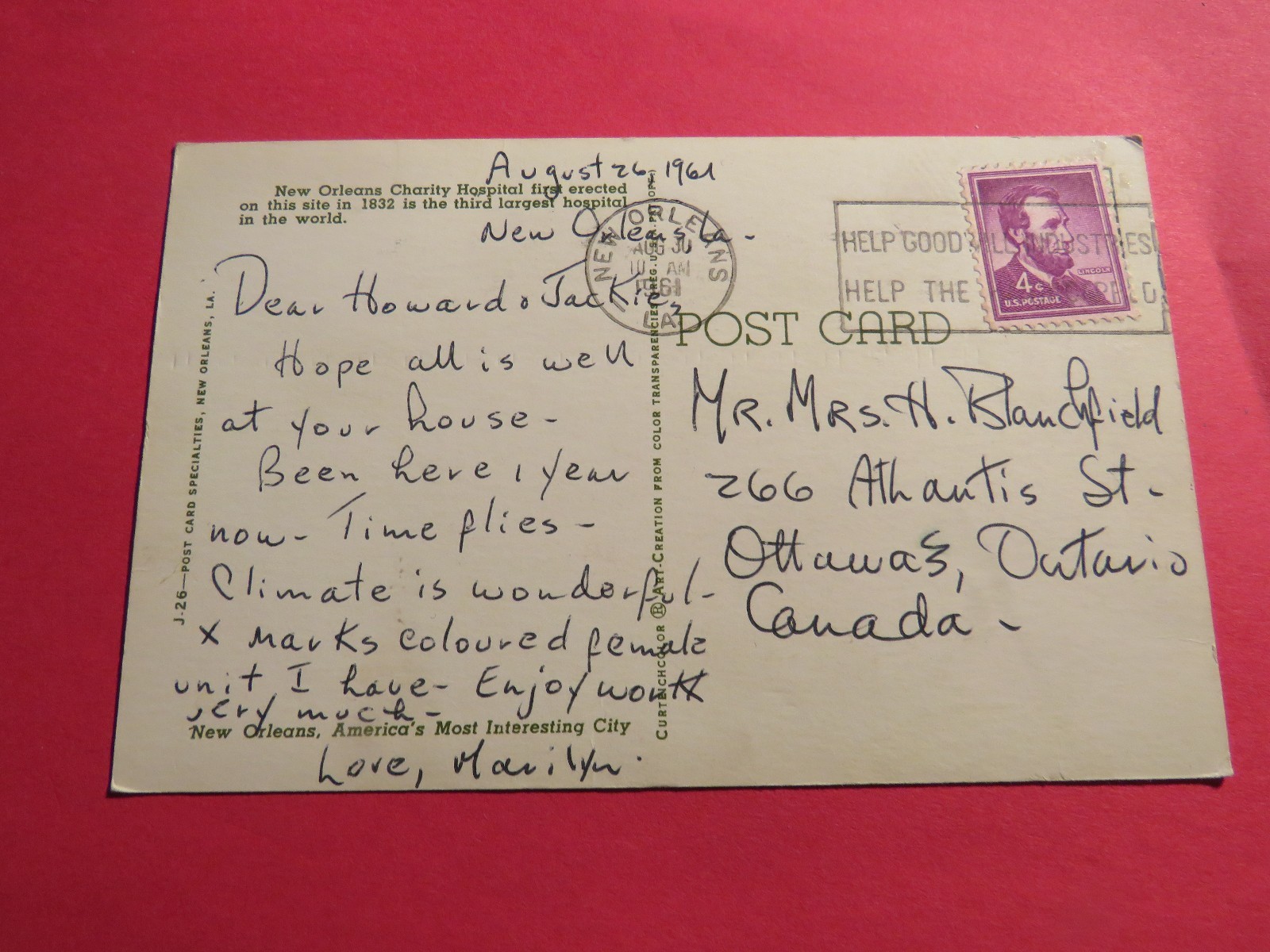 New Orleans Charity Hospital Vintage Old  Postcard PC293