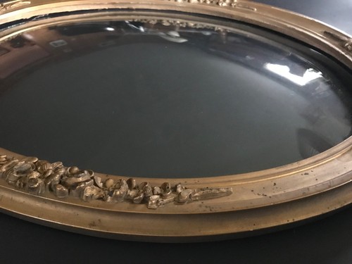 ANTIQUE VINTAGE WOOD Large OVAL Wall FRAME CONVEX Bubble GLASS PICTURE PORTRAIT