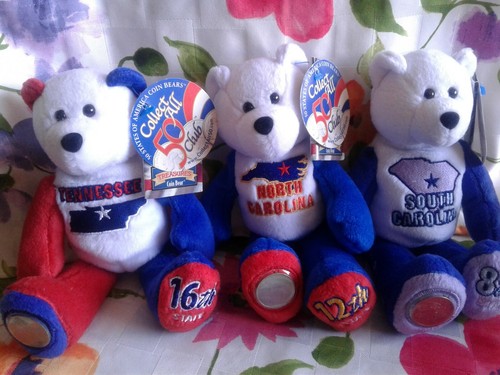 Lot of 9 Limited Treasures State Quarter Coin Bears: TN MD OH CT NC NH IN SC WY