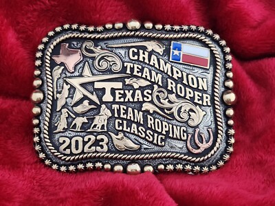 RODEO TEAM ROPING CHAMPION TROPHY BELT BUCKLE TEXAS CLASSIC RARE 2023 365