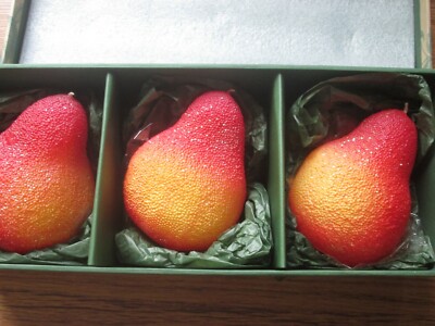 White Barn Holiday CANDLES Sugared PEAR Red Orange Yellow - 3 in Box
