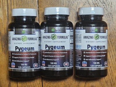 3 Bottles amazing nutrition amazing formulas pygeum 100mg 120 capsules exp 05/25