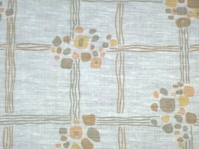 Vtg Cotton Blend Fabric Linen Texture Mod Geometric Yellow Taupe 44'' x 1.25 yd