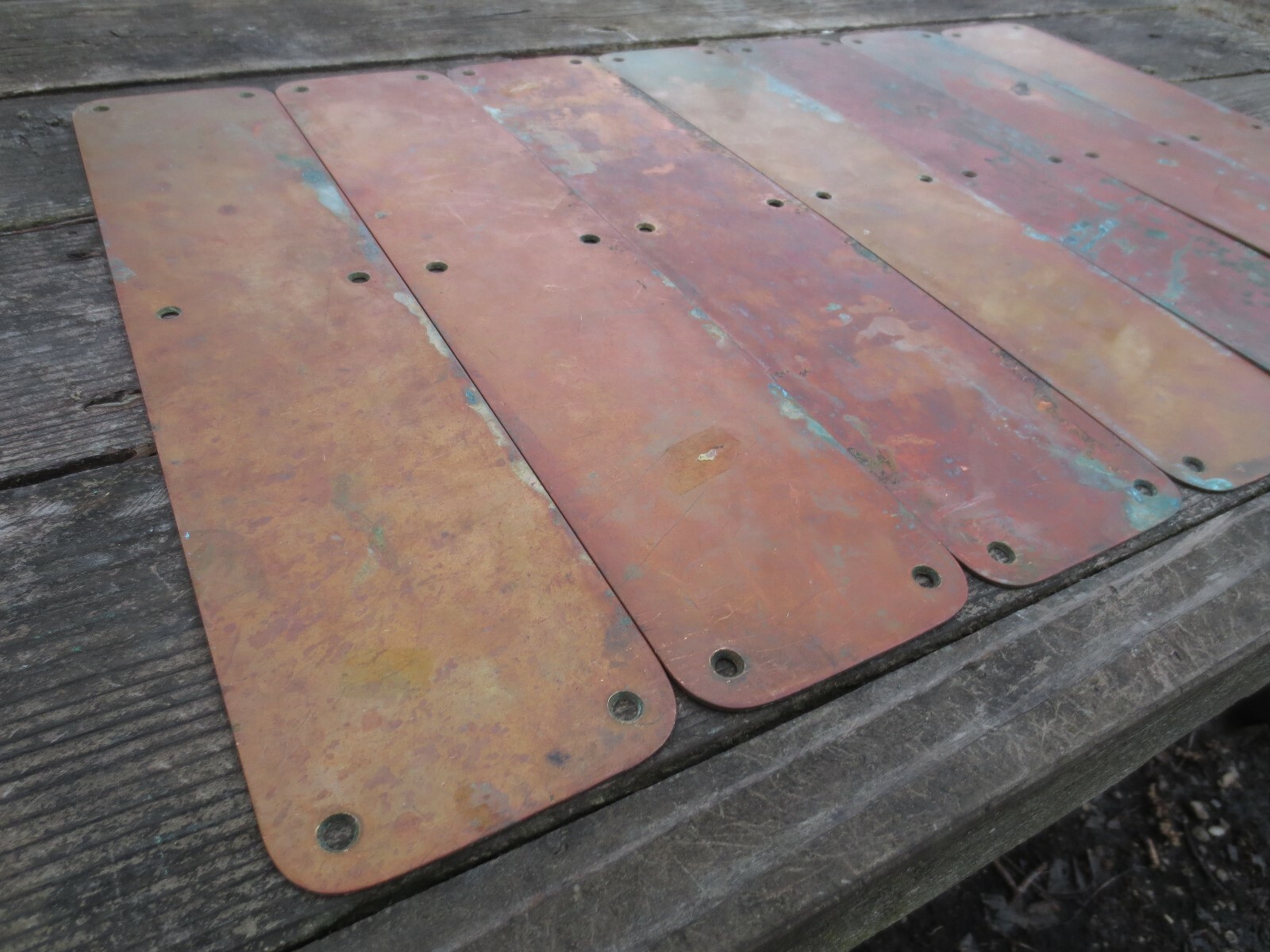 7 Antique Brass Door Push Plates Door 3.5 x 16 Finger Vtg Salvage Art Sculpture