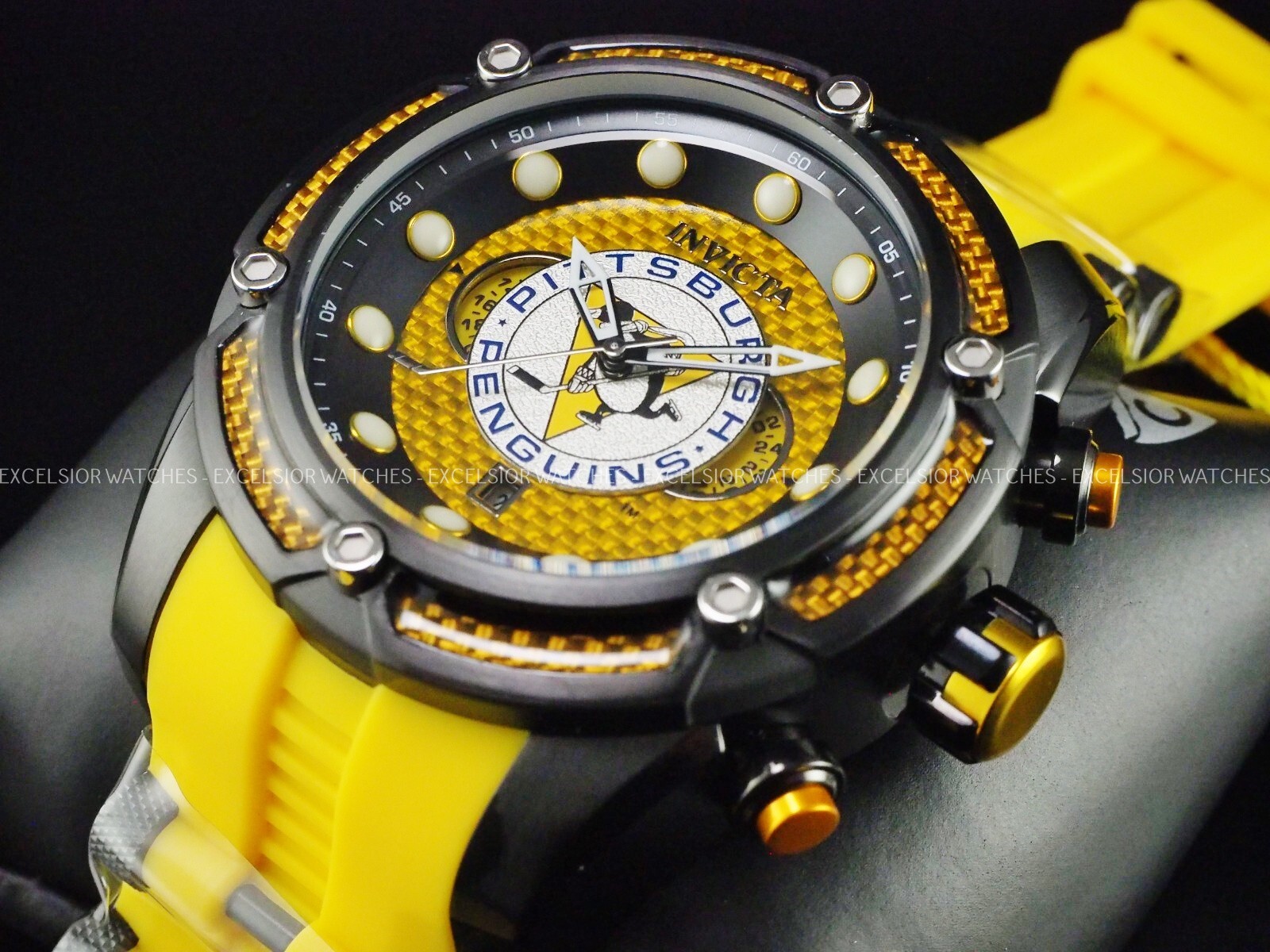 New Invicta NHL Retro 52mm Quartz Chronograph Glass Fiber